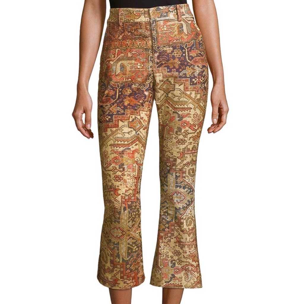 Frame Persian Tapestry Print Cropped Velvet Trousers